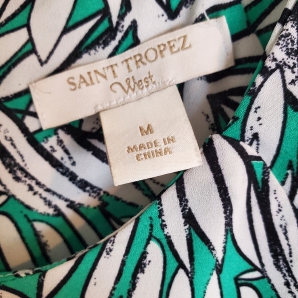 St. Tropez West Green and white sleeveless blouse - Picture 2 of 6